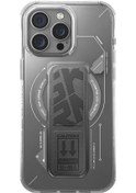 Resim İphone 16 Pro Max Uyumlu Kılıf Magsafe Şarj Özellikli Teknoloji Desenli Standlı Skinarma Helio Gri 