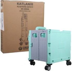 Resim Sunup SN-26966 Katlanabilir Market Pazar Kamp Tekerlekli Alışveriş Arabası 60KG Kapasiteli 