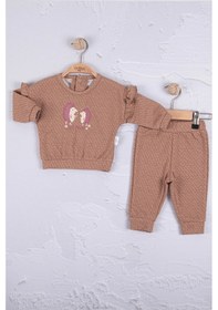 Resim Babydonat Kirpi Nakışlı Pamuk 2'li Kız Bebek Takım Kahverenği Kahverengi 