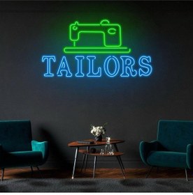 Resim Terzilere Özel Taılors Yazılı Neon Tabela Mavi 