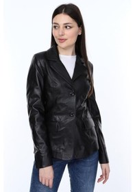 Resim Deriwork Hakiki Deri Siyah Düğmeli Silva Kadın Ceket Siyah 