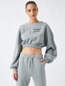 Resim Respect Life | Yaşama Saygı - Organik Pamuklu Bisiklet Yaka Yazılı Baskılı Crop Sweatshirt 