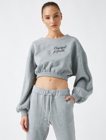 Resim Respect Life | Yaşama Saygı - Organik Pamuklu Bisiklet Yaka Yazılı Baskılı Crop Sweatshirt 