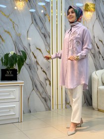 Resim AYŞE AKAY MODA NAKIŞ İŞLEMELİ TENSEL GÖMLEK 5106 - Lila / 3. (44-46) 