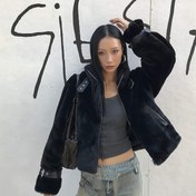 Resim OUTTA BOX Sonbahar/Kış Günlük Moda Dik Yaka Suni Çim Uzun Kollu Tek Renk Bayan Mont 