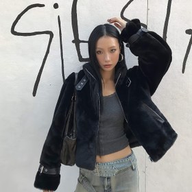 Resim OUTTA BOX Sonbahar/Kış Günlük Moda Dik Yaka Suni Çim Uzun Kollu Tek Renk Bayan Mont 