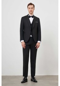 Resim Morven Erkek Siyah Poliviskon Ceromonia Santorini Slim Fit Şal Yaka Damatlık Siyah 
