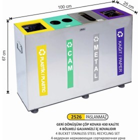 Resim Arı Metal Geri Dönüşüm Seti Paslanmaz 4 Lü Iç Kovalı 