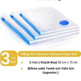 Resim 3 Adet 50 Cm X 70 Cm Elbise Vakumlu Poşet- Vakumlu Hurç - Vakumlu Poşet Seti Şeffaf 