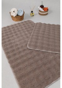 Resim Modern Bubble Yıkanabilir Kaymaz Peluş Banyo Paspası Halısı 2'li Klozet Takımı 50x80-50x40cm Vizon 