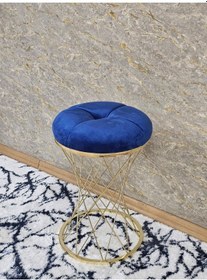 Resim Zafir Yuvarlak Gold Kaplama Puf Oturak - Bench - Ayak Ucu Oturak - Tabure - Makyaj Oturak Mavi 
