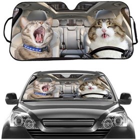 Resim 70x138cm Baskılı Araba Güneş Koruma Isı Yalıtımı Güneşlik Kedi 