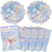 Resim 300 Holografik Yeniden Kullanılabilir Kapatılabilir Torbalar - 7.62 x 10.16 cm, Parti Hediye Gıda Saklama Torbaları Holografik Renk 