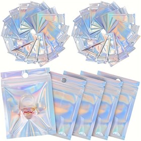 Resim 300 Holografik Yeniden Kullanılabilir Kapatılabilir Torbalar - 7.62 x 10.16 cm, Parti Hediye Gıda Saklama Torbaları Holografik Renk 