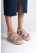 Resim Elena Lastikli Taşlı Şeritli Ortopedik Taban Kadın Sandalet Kt Krem Krem 