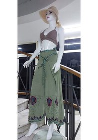Resim Otantik Nakış İşlemeli Harem Şalvar Bulmaca Pantolon 104 Cm Haki 
