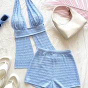 Resim Kadınlar İçin Tatil Plaj Kıyafeti St. Patrick's Day 2 Parça Set, Düz Renk Açık Sırt Halter Yaka Tank Üst ve Şort Seksi Yazlık Takım, Bayan Bikini Takımı 