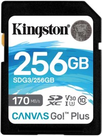 Resim KINGSTON 256GB SDXC CANVAS GO PLUS 170R C10 UHS-I U3 V30 SD CARD SDG3/256GB 