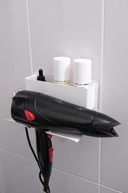 Resim Risingmaber Beyaz Metal Yapışkanlı Saç Kurutma Askısı, Yapışkanlı Banyo Düzenleyici Organizer Fön Makinelik MT83B 