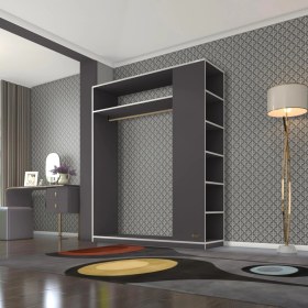 Resim Kenzlife giysi dolabı bayram 180*150*40 gri gardırop 