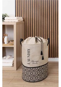 Resim Bohe Bej Kumaş Büzgülü Çamaşır Sepeti-çocuk Oyuncak Düzenleyici-çok Amaçlı Sepet 35x35x50cm Gri-beyaz 