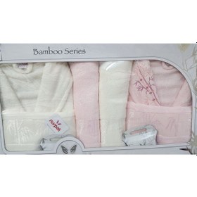 Resim Nurpak Bambu Aile Bornoz Seti Krem Pudra Krem 