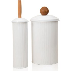 Resim The Mia Stripe Çöp Kovası & Tuvalet Fırçası Banyo Seti Beyaz 