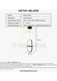 Resim Tt006-1-Sy Tt Aydınlatma Minyon Modeli Tekli Mat Siyah Led Avize 