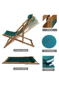 Resim Reyo Bysay Ahşap Katlanabilir Kademeli Şezlong Sandalye Plaj Bahçe Teras Balkon Sandalyesi Koltuğu Turkuaz 