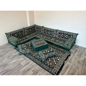 Resim Coton Şark Köşesi Şili Desenli Minder Takımı Yeşil 13 Parça 
