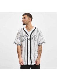 Resim Karl Kani Serif Pinstripe Baseball Erkek Beyaz Gömlek Düz Km221-115 Beyaz 