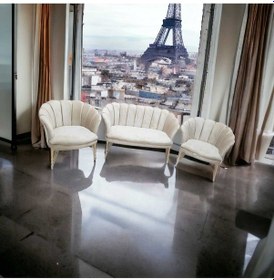 Resim Krem Papatya Çay Seti Bekleme Koltuğu Misafir Koltuğu Ofis Koltuğu 