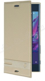 Resim Sony Xperia XZ Gizli Mıknatıslı Yan Kapaklı Gold Deri Kılıf 