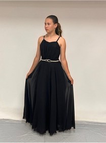 Resim Erkut Kız Çocuk Abiye Askılı Siyah Şifon Drape Ve Taş Detaylı Abiye Elbise 10-15 Yaş Siyah 