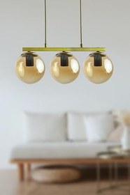 Resim Fer Avize Sezar Bal Camlı Eskitme Modern Tasarım Yemek Masası Üstü -salon 3 Lü Avize 