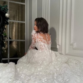 Resim Lucia Fransız Dantel Kalp Yaka A Kesim Gelinlik - Kırık Beyaz / 40 