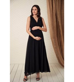 Resim Gör&Sin BabyShower Şifon Hamile Siyah Elbise 