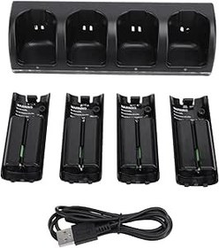 Resim Wii Uzaktan Kumanda Için 4'ü 1 Arada Şarj İstasyonu, 4 Paket 2800mAh Şarj Edilebilir Pil Ile Uzaktan Kumanda Şarj İstasyonu, Kontrol Cihazı Şarj İstasyonu İstasyonu (BLACK) 