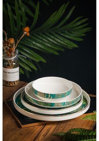 Resim Forrest Modern Altın 24 Parça 6 Kişilik Orman Desenli Porselen Yemek Takımı Yuvarlak 