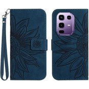Resim Infinix Note 50s 5g İçin Kılıf Lüks Pu Deri Kısa Kayış Kabartmalı Ayçiçeği Kart Yuvalı Tutucu Çevirme Cüzdan Telefon Kılıfı 