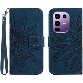 Resim Infinix Note 50s 5g İçin Kılıf Lüks Pu Deri Kısa Kayış Kabartmalı Ayçiçeği Kart Yuvalı Tutucu Çevirme Cüzdan Telefon Kılıfı 