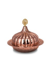Resim Turna Bakır Paşaçadırı Yuvarlak Sunum Tabağı 30 Cm El Dövme Kırmızı Turna9058-1 