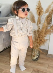 Resim Z KİDS Z-kids Bej Pitikare Gömlekli Erkek Bebek/çocuk Salopet Gömlek+papyon+salopet #0044 