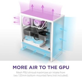 Resim NZXT H5 Flow 2024 - Kompakt ATX Mid-Tower PC Oyun Kasası - Yüksek Hava Akışı - 2 x 120 mm Fanlar Dahil - 360 mm Ön ve 240 mm Üst Radyatör Desteği - Kablo Yönetim Sistemi - Temperli Cam - Beyaz 