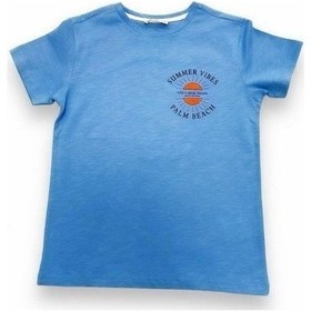 Resim Çikoby Erkek Çocuk Pamuklu Summer Yazılı Tshirt-14593 Mavi 