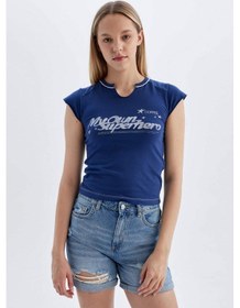 Resim Defacto Boyfriend Yüksek Bel Katlamalı Paça Jean Şort C2469AX24SMNM39 Mavi 