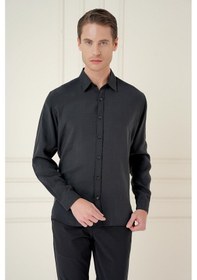 Resim Efor Slim Fit %100 Modal Uzun Kol Klasik Siyah Gömlek Gk 743 Siyah 