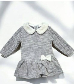 Resim Çikoby Kız Bebek Peluş Detaylı Desenli Elbise-14889 Gri 
