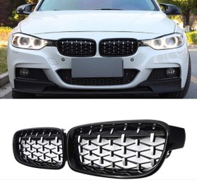 Resim Bmw 3 Serisi F30 2012-2018 Uyumlu Dıamond Panjur ( Böbrek ) Pıano Black 