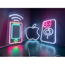 Resim Neon Led Tabela Elma Logo Duvar Dekorasyon Renkli 